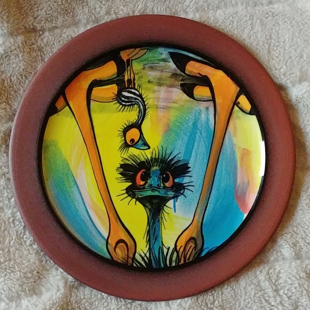 Wendy Binks pottery handpainted Emu plate